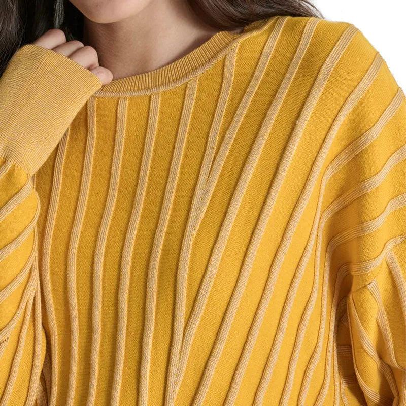 Custom Women's Cotton Blend Knit Pullover Sweater - OEM/ODM Striped Design Crew Neck Sweater