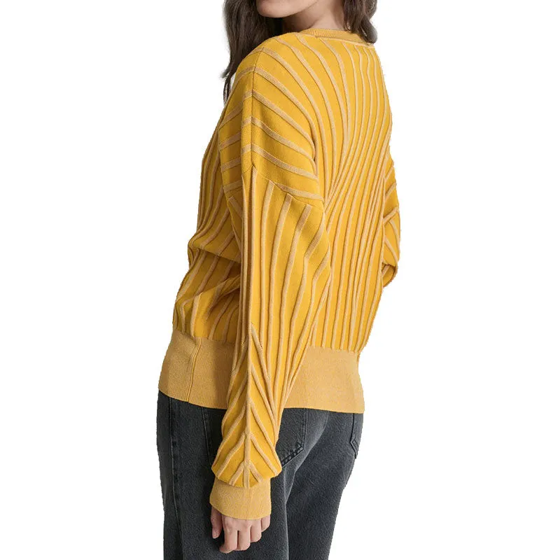 Custom Women's Cotton Blend Knit Pullover Sweater - OEM/ODM Striped Design Crew Neck Sweater