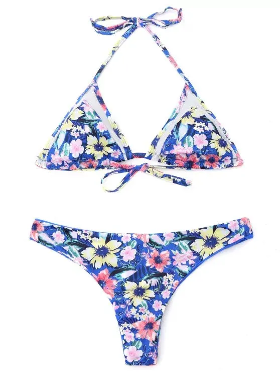 Cute Mesh Insert Tiny Floral Bralette Bikini