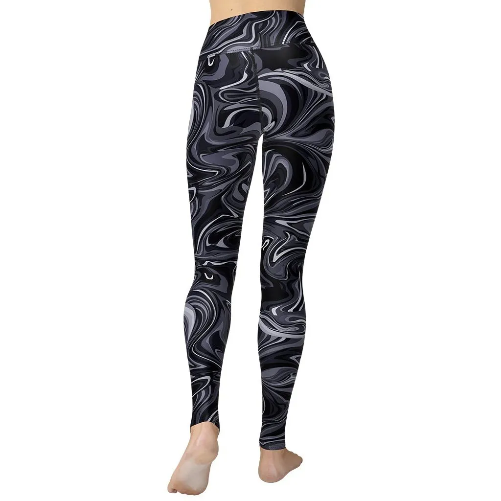 Dark Monochrome Marble Yoga Leggings