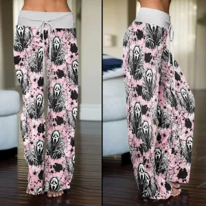 Dark Scary Art Theme Women's High-waisted Wide Leg Pants