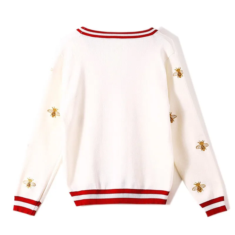 Designer Bee Embroidery Cardigan 
-Long Sleeve 
-Single Button 
-Knitted