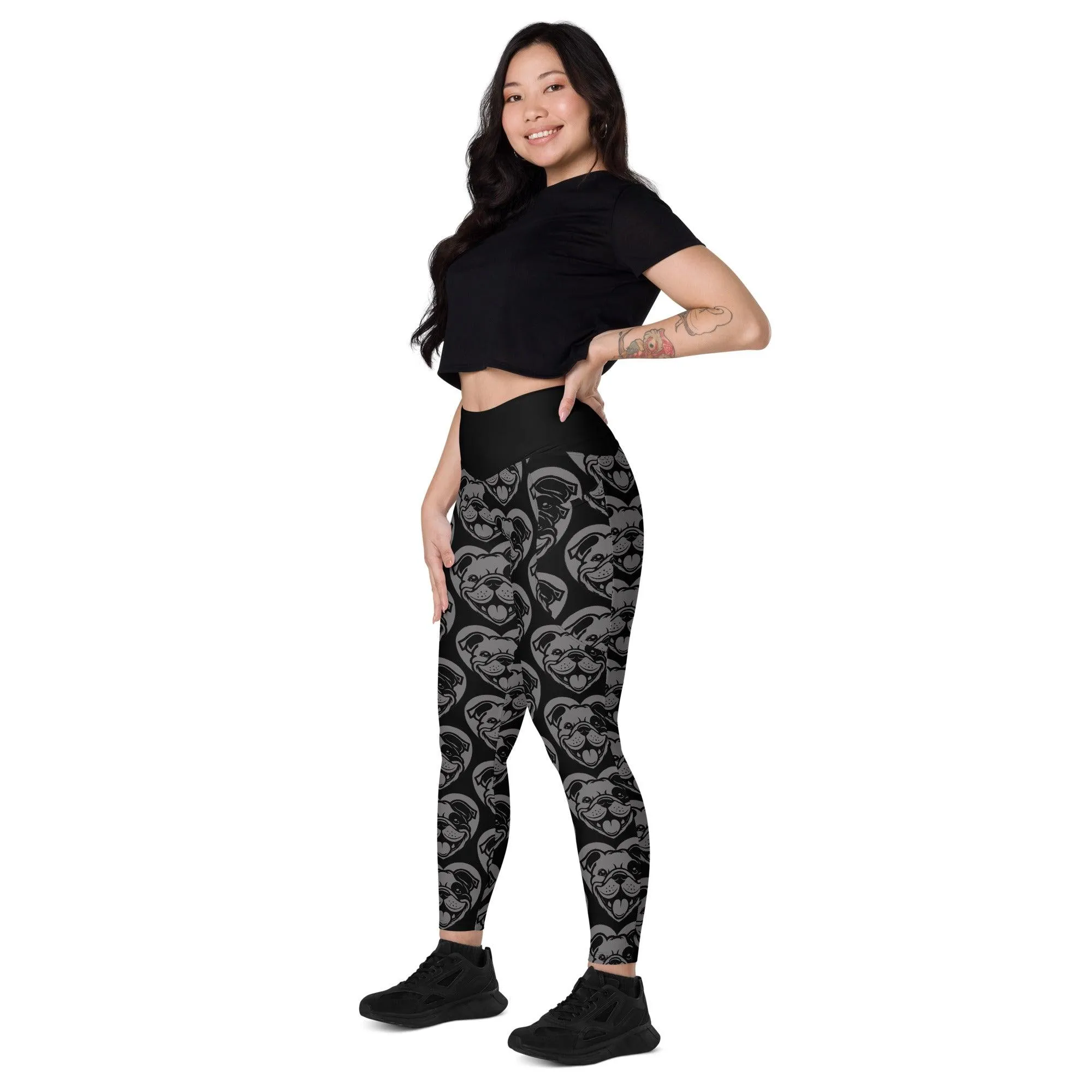 DOG BREED LEGGINGS with pockets - BULLDOG ENGLISH BOSTON - HERTTAHOUND - grey