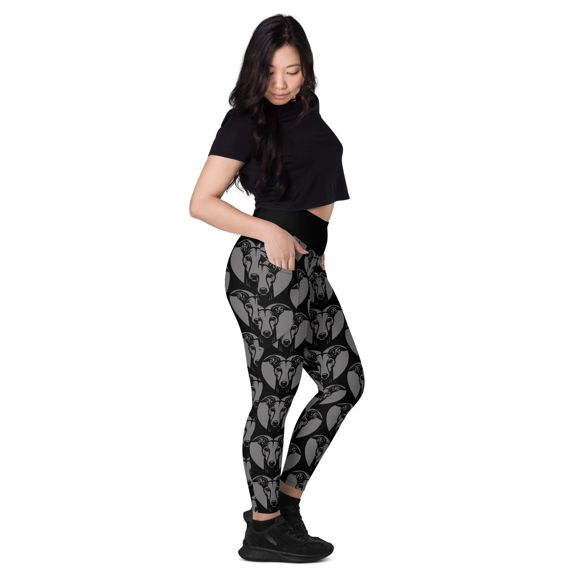 DOG BREED LEGGINGS with pockets - ITALIAN GREYHOUND - HERTTAHOUND - grey