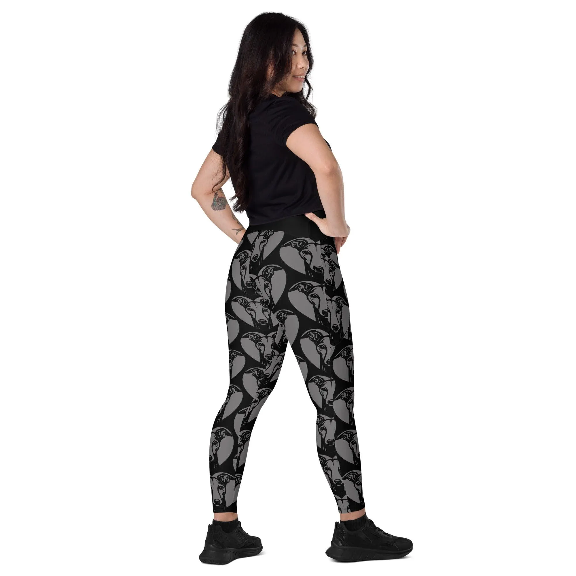 DOG BREED LEGGINGS with pockets - ITALIAN GREYHOUND - HERTTAHOUND - grey