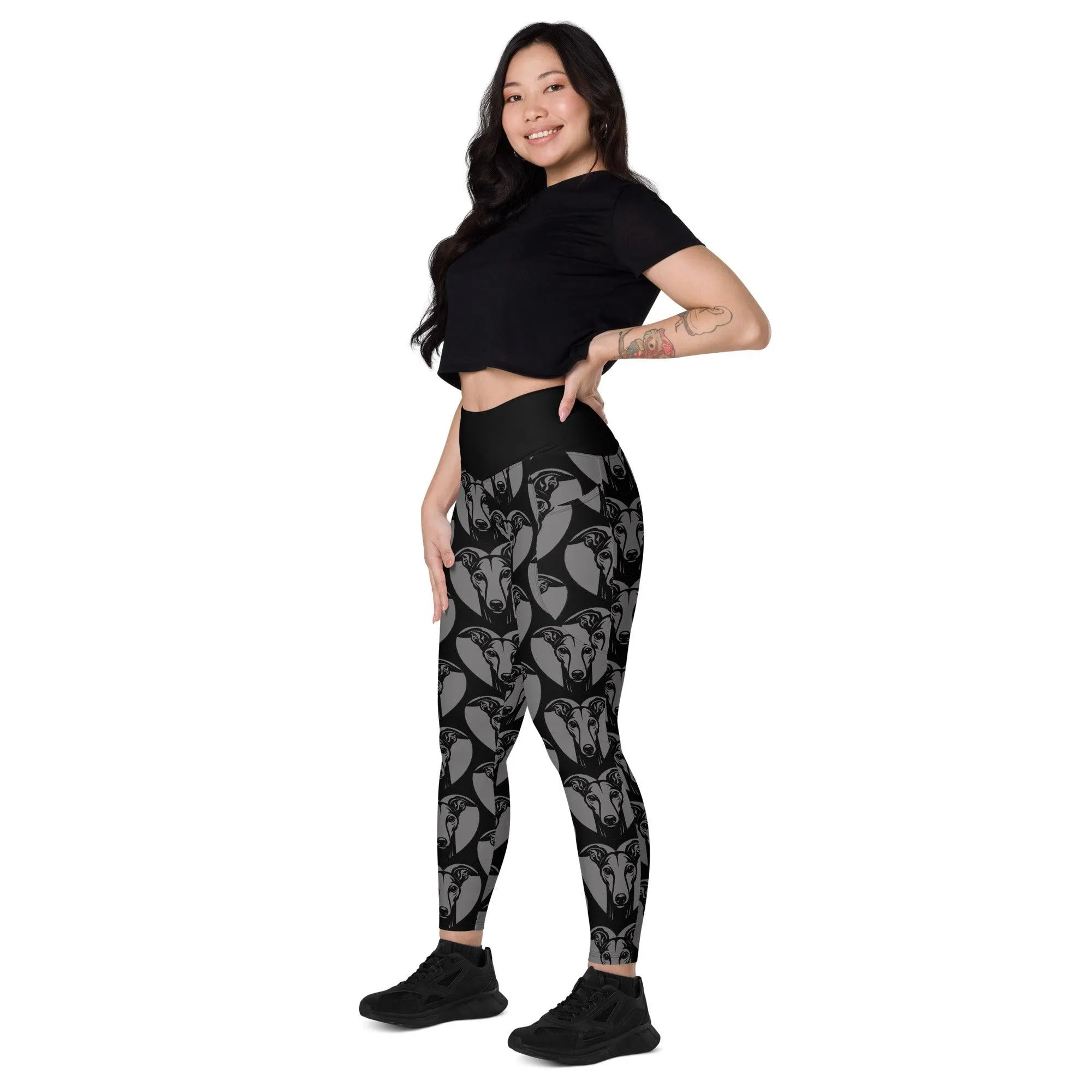 DOG BREED LEGGINGS with pockets - ITALIAN GREYHOUND - HERTTAHOUND - grey
