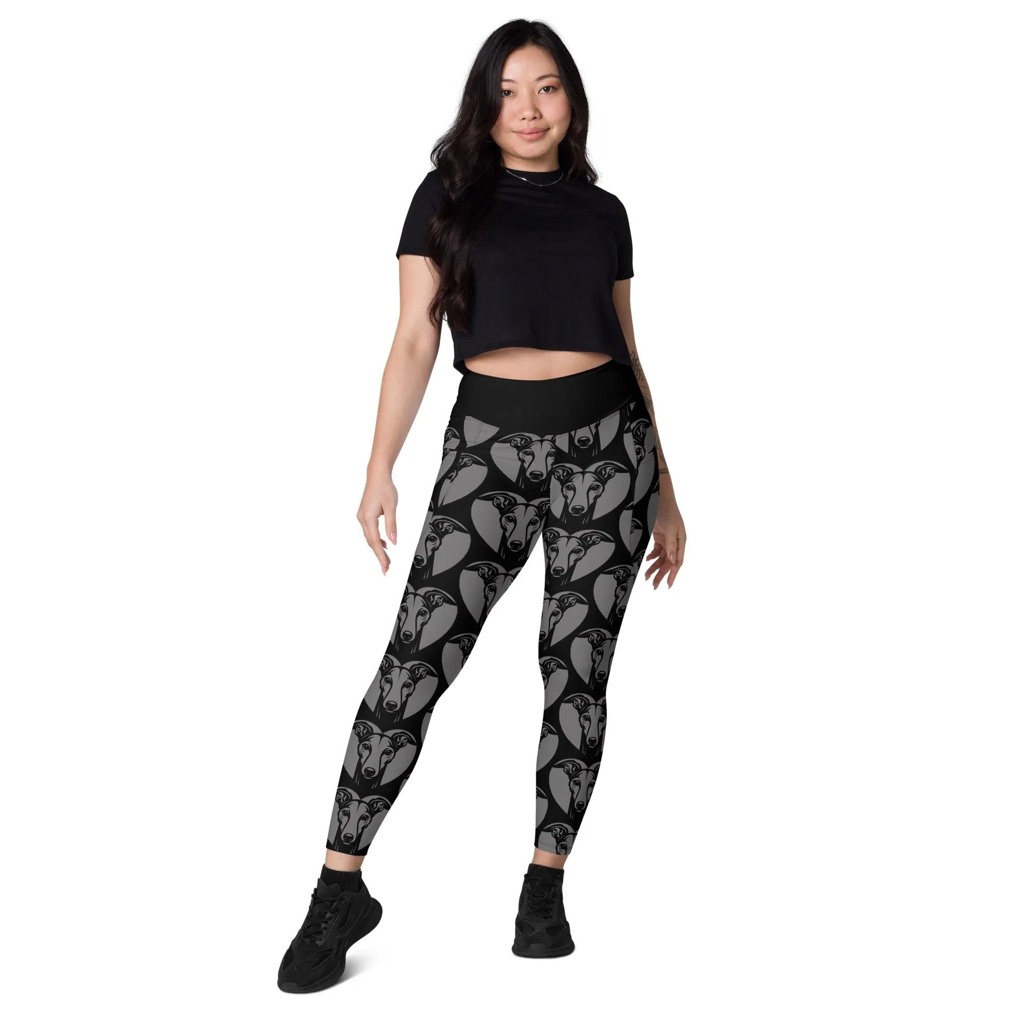DOG BREED LEGGINGS with pockets - ITALIAN GREYHOUND - HERTTAHOUND - grey