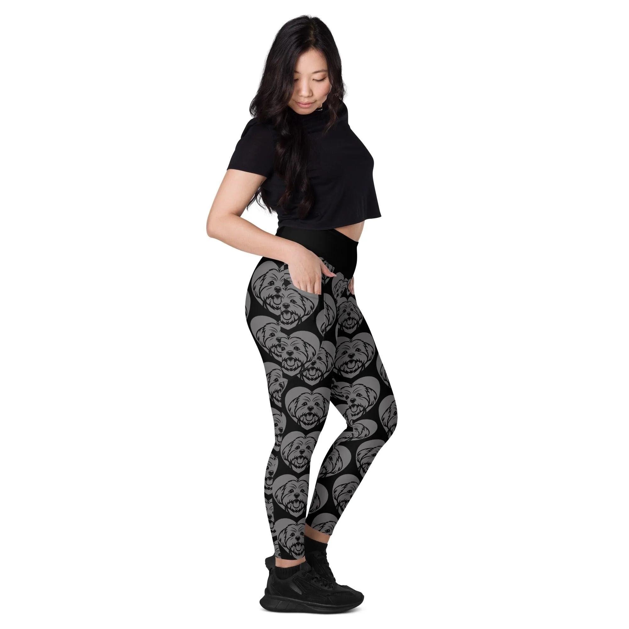 DOG BREED LEGGINGS with pockets - MALTESE - HERTTAHOUND - grey