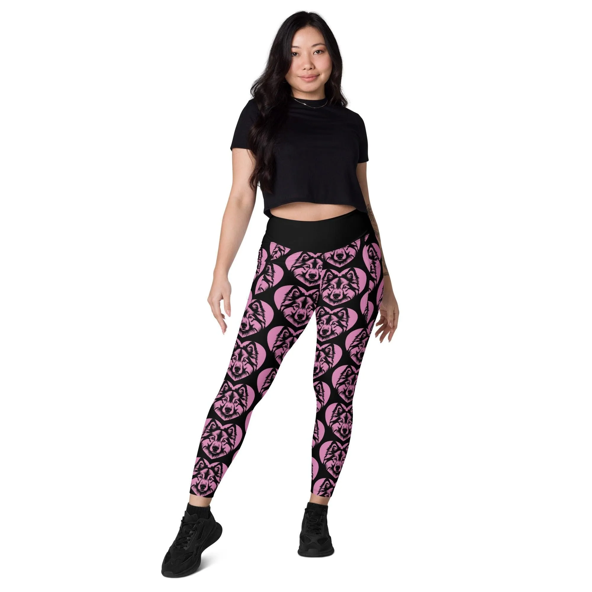 DOG BREED LEGGINGS with pockets - NORWEGIAN ELKHOUND - HERTTAHOUND - pink