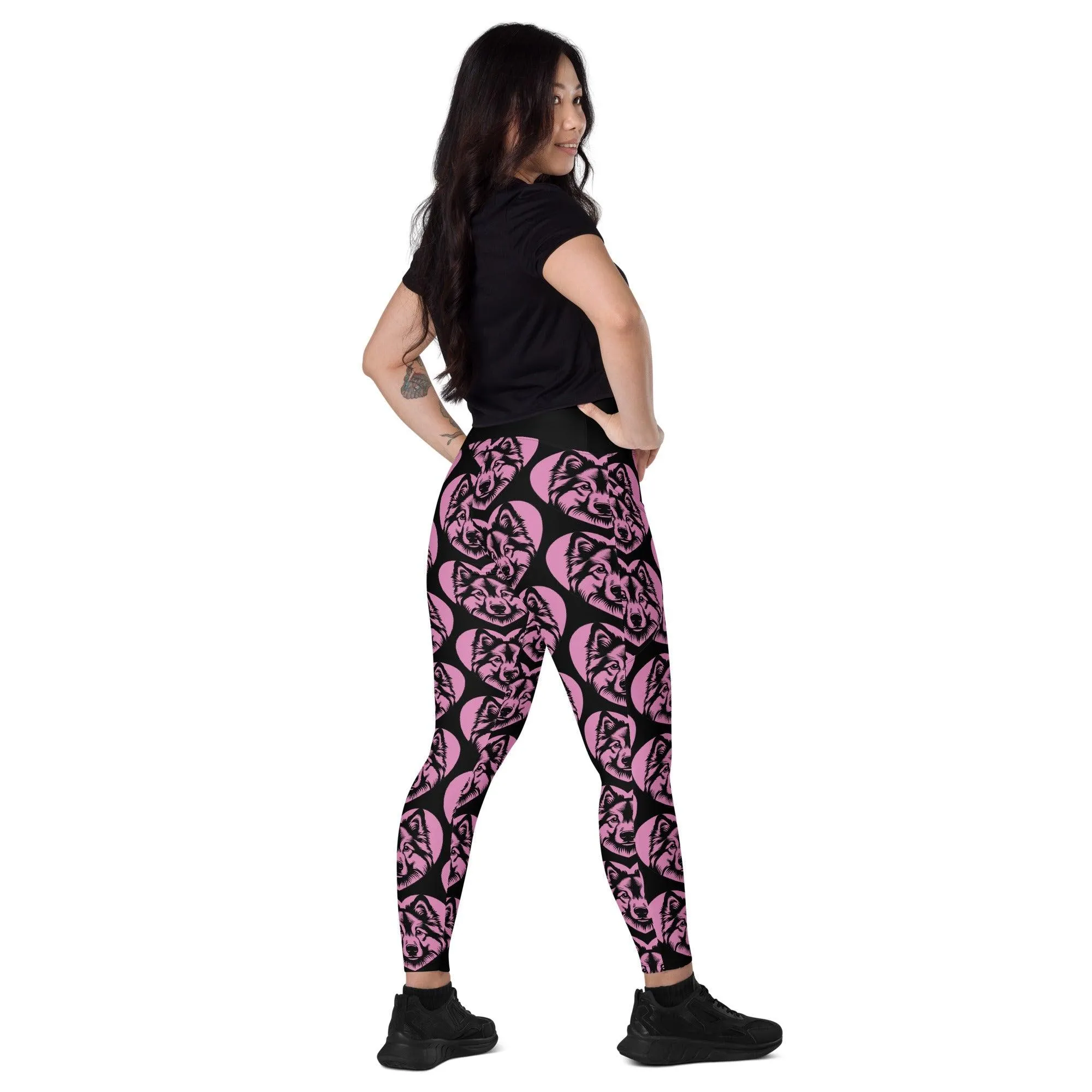 DOG BREED LEGGINGS with pockets - NORWEGIAN ELKHOUND - HERTTAHOUND - pink