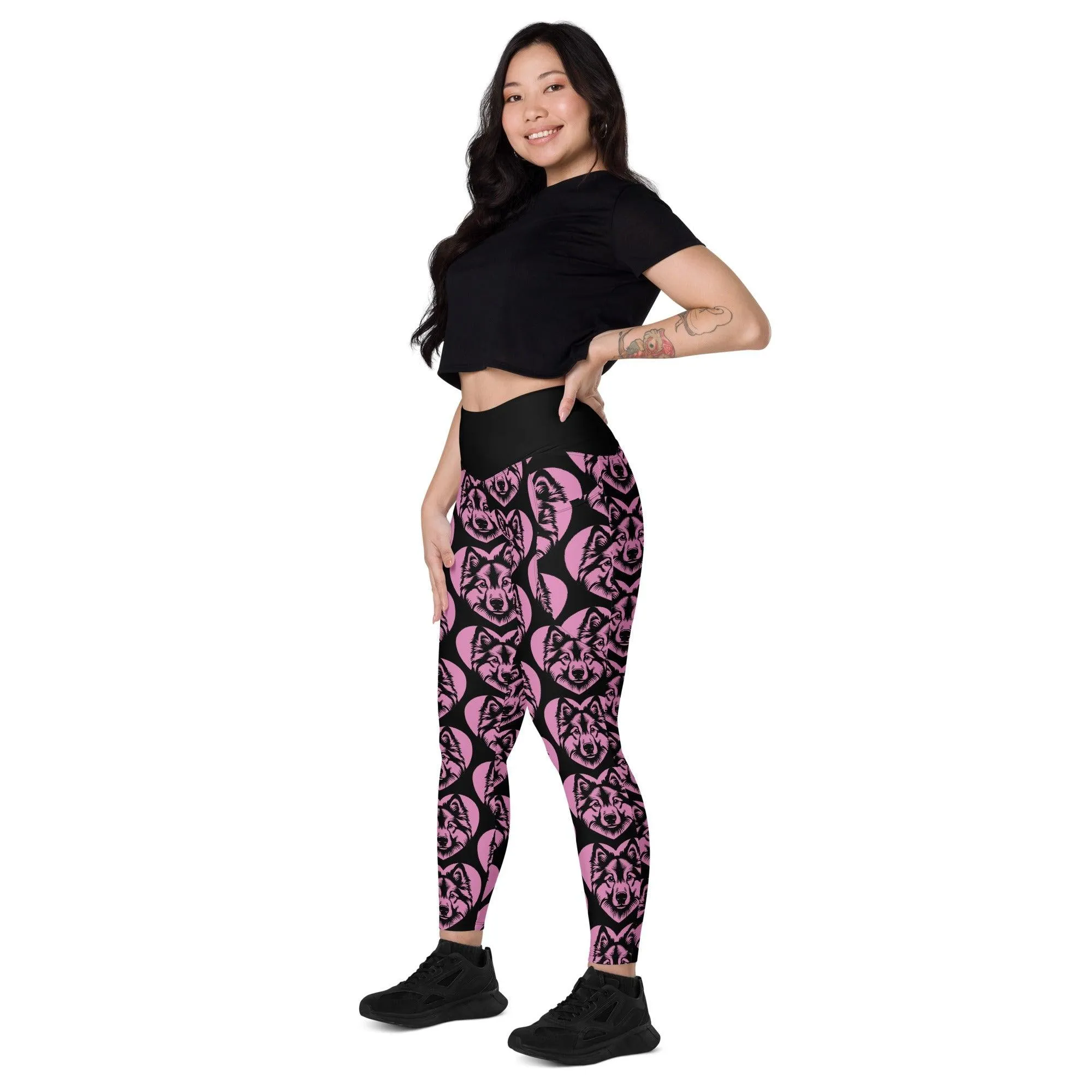 DOG BREED LEGGINGS with pockets - NORWEGIAN ELKHOUND - HERTTAHOUND - pink