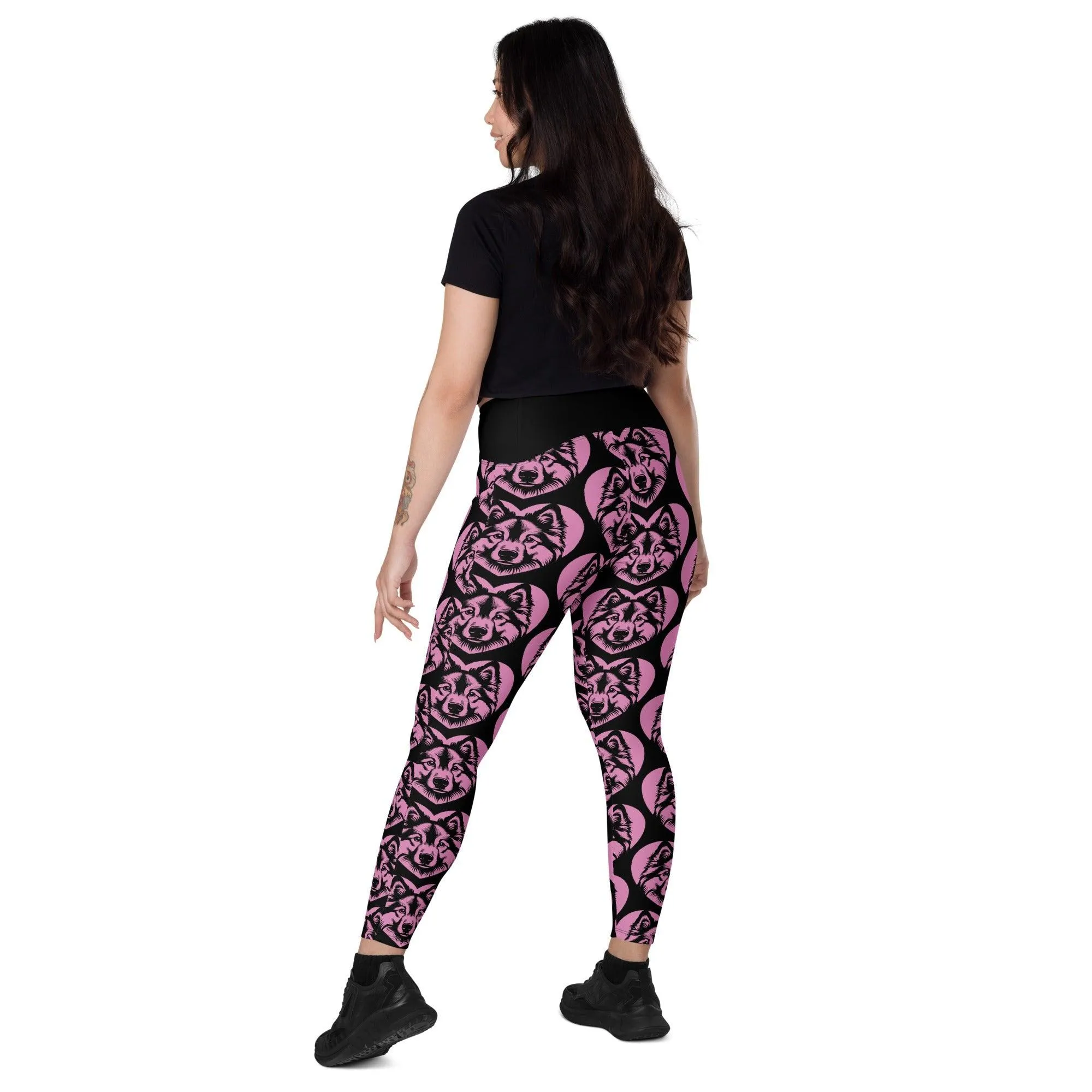 DOG BREED LEGGINGS with pockets - NORWEGIAN ELKHOUND - HERTTAHOUND - pink