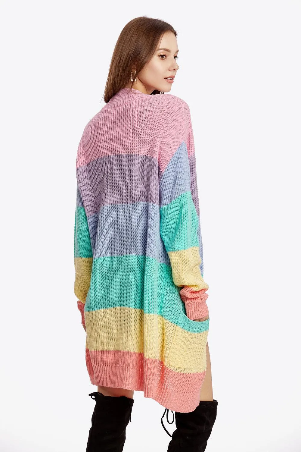 Drop Shoulder Color Block Cardigan