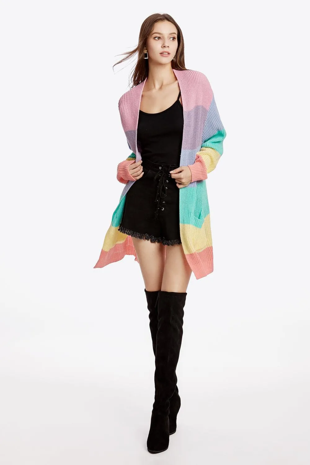 Drop Shoulder Color Block Cardigan