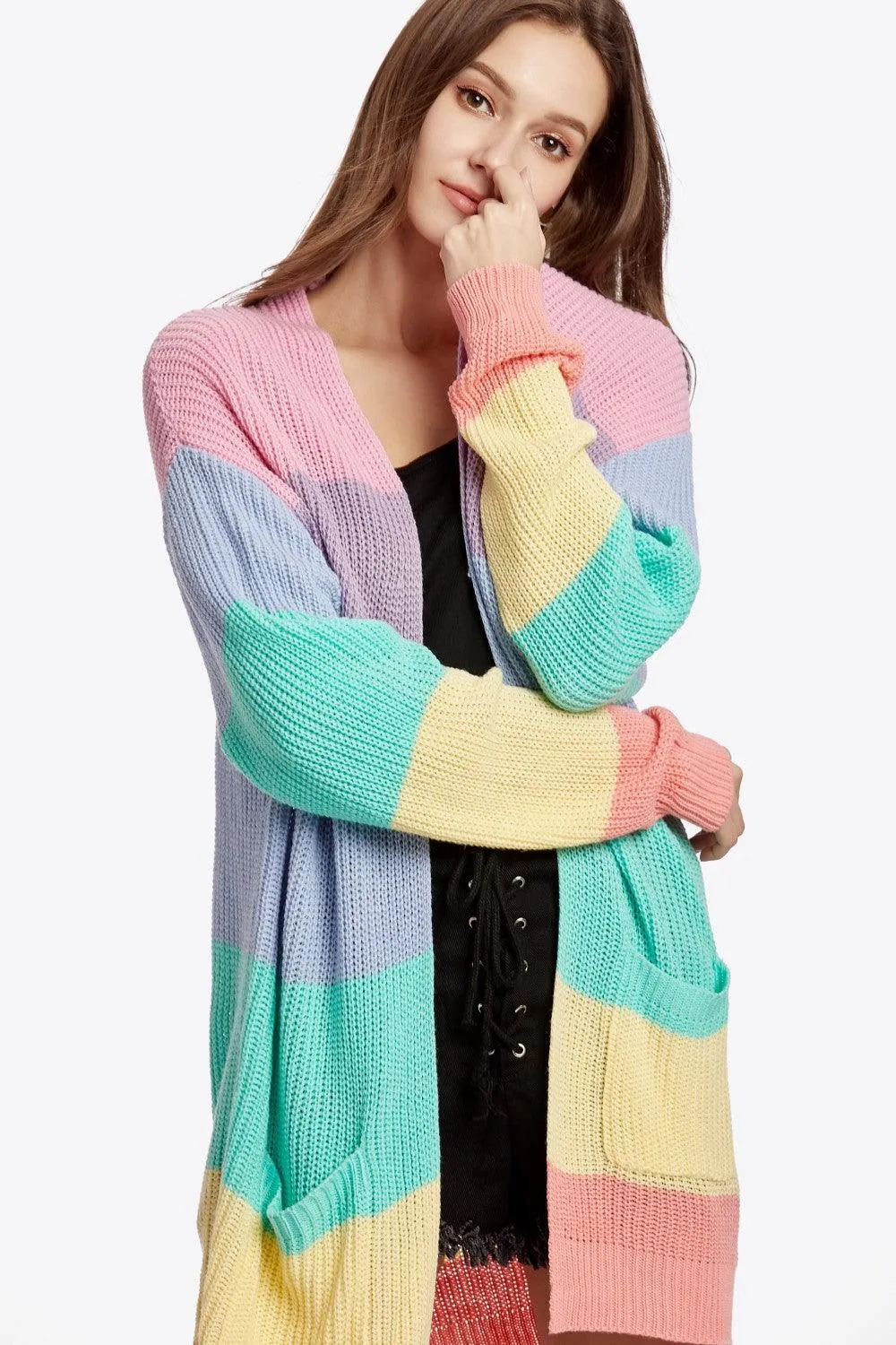 Drop Shoulder Color Block Cardigan