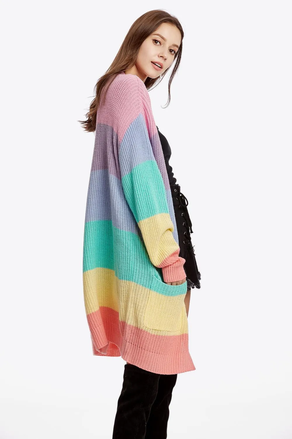 Drop Shoulder Color Block Cardigan