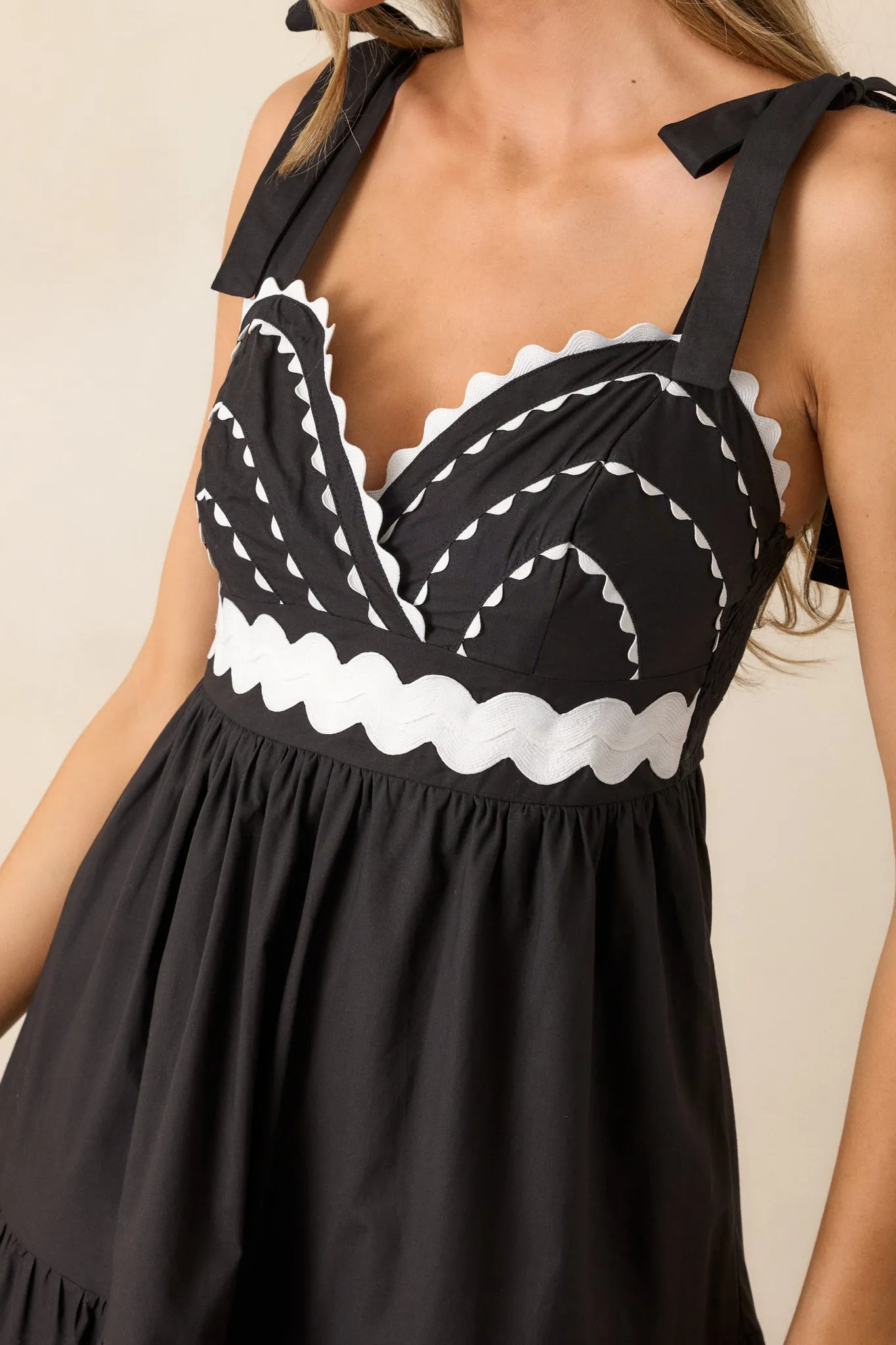Elegant Edge 100% Cotton Black Ricrac Maxi Dress