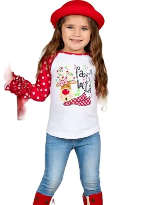 Fa La La La La Polka Dot Ruffle Raglan Top