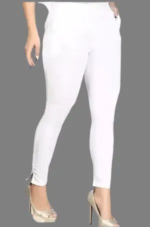 Fabulous  White Cotton Solid Leggings For Women-1