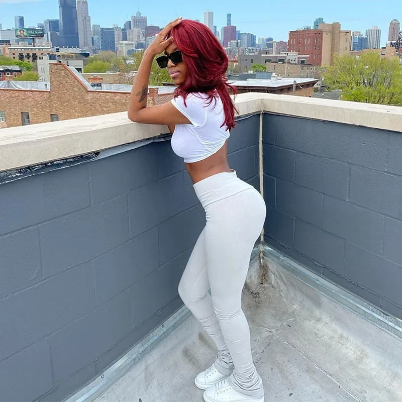 Fashion Solid Ruched Stacked High Waist  Casual Sweatpants