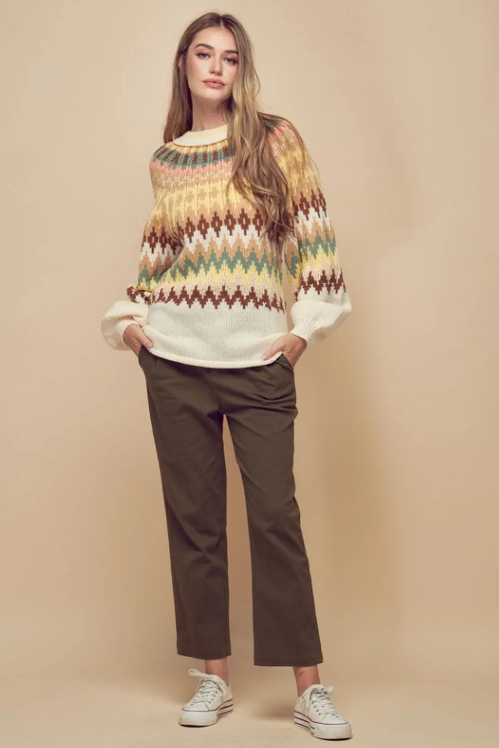 Finley Fair Isle Sweater in Ivory Mix