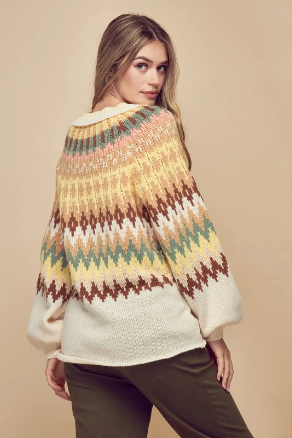 Finley Fair Isle Sweater in Ivory Mix