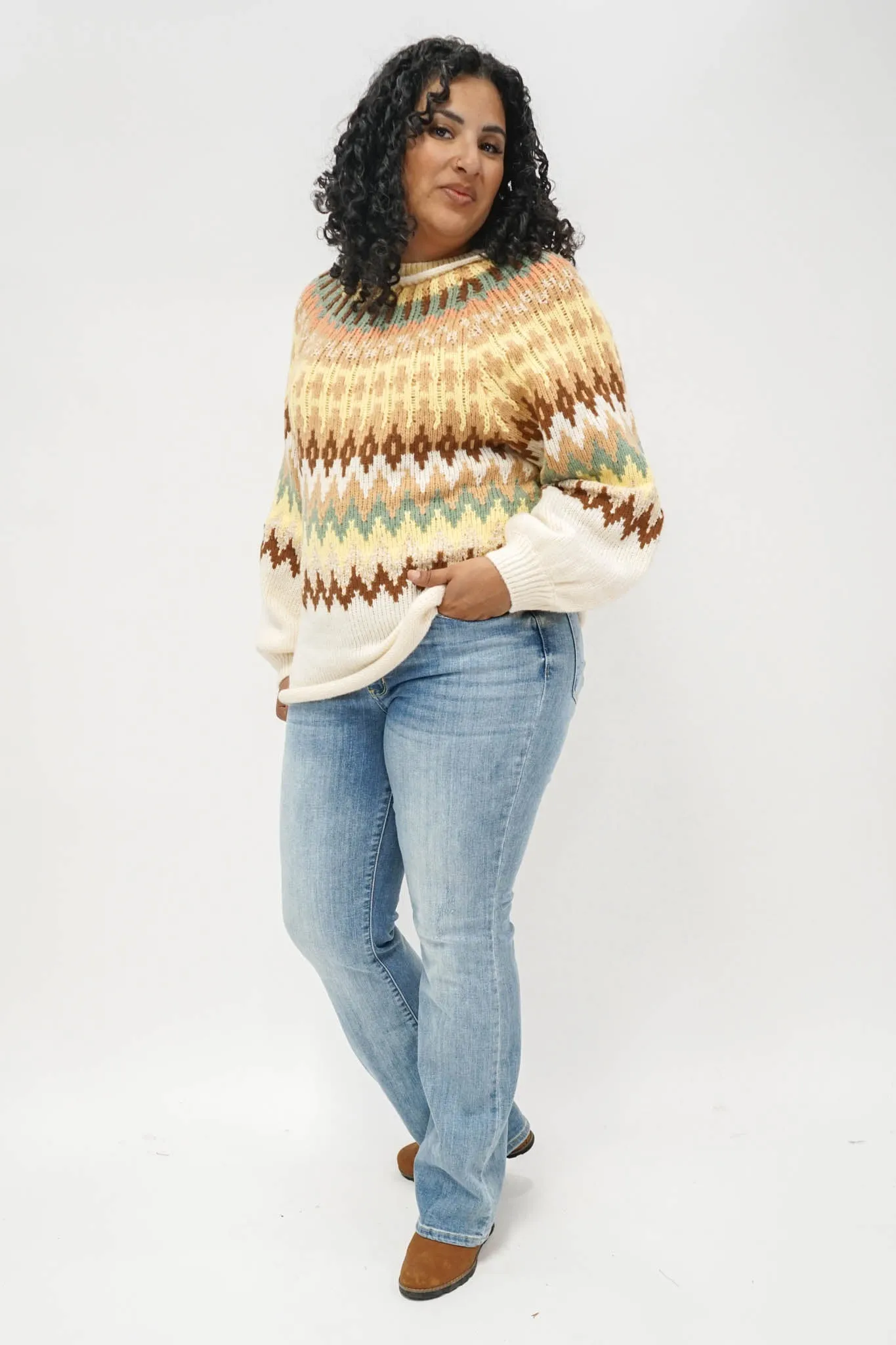 Finley Fair Isle Sweater in Ivory Mix