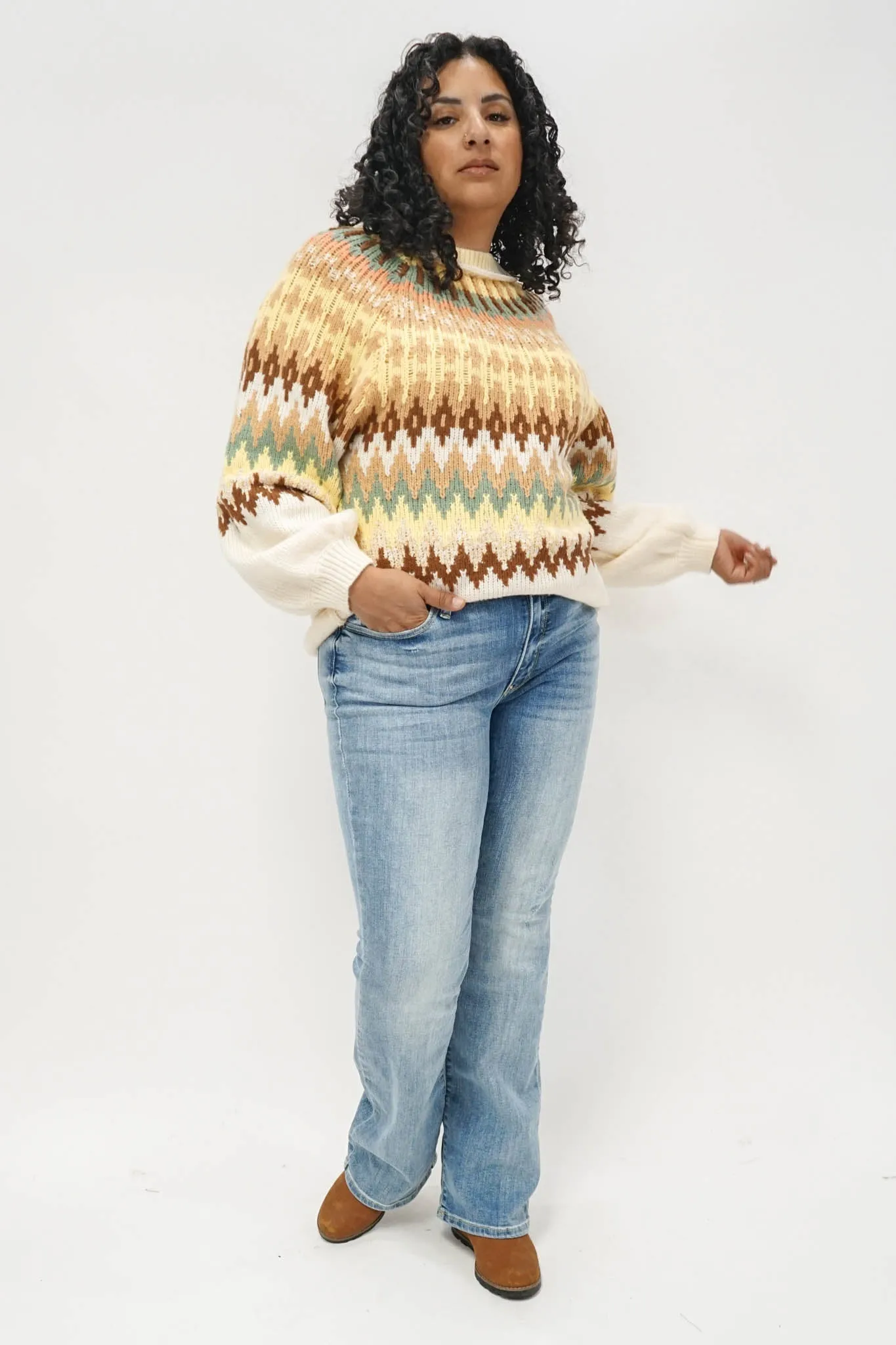 Finley Fair Isle Sweater in Ivory Mix