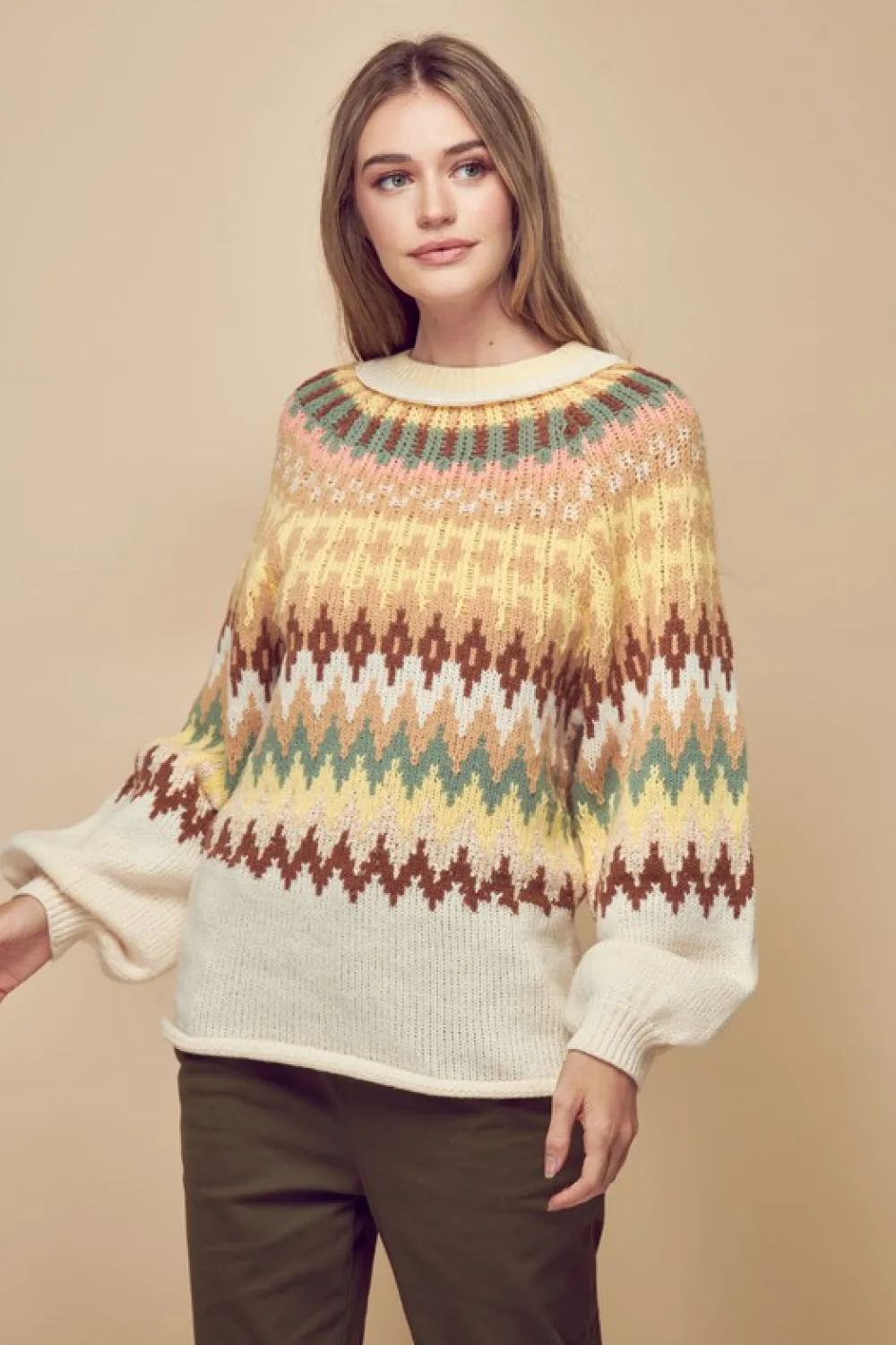 Finley Fair Isle Sweater in Ivory Mix