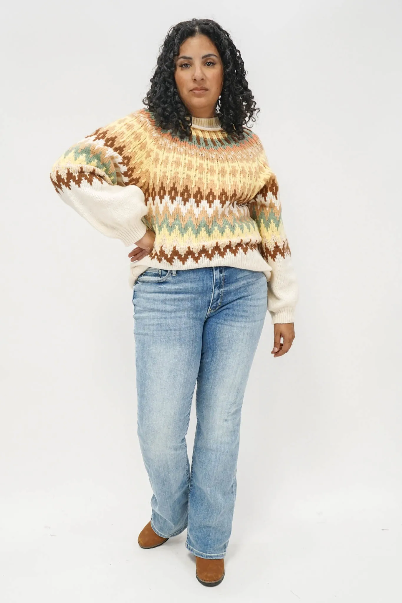 Finley Fair Isle Sweater in Ivory Mix