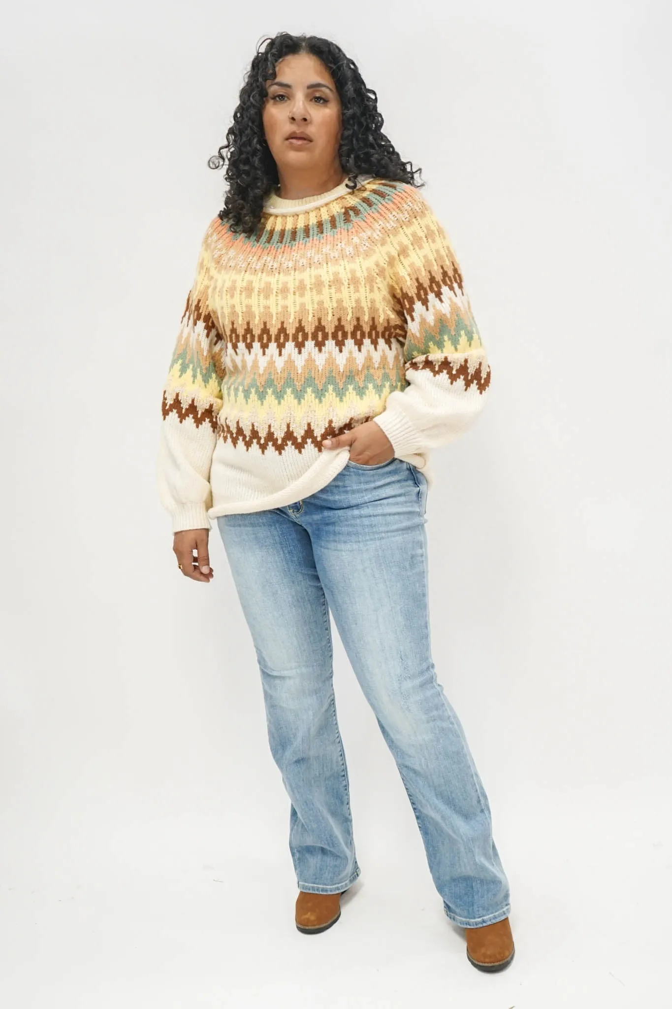 Finley Fair Isle Sweater in Ivory Mix