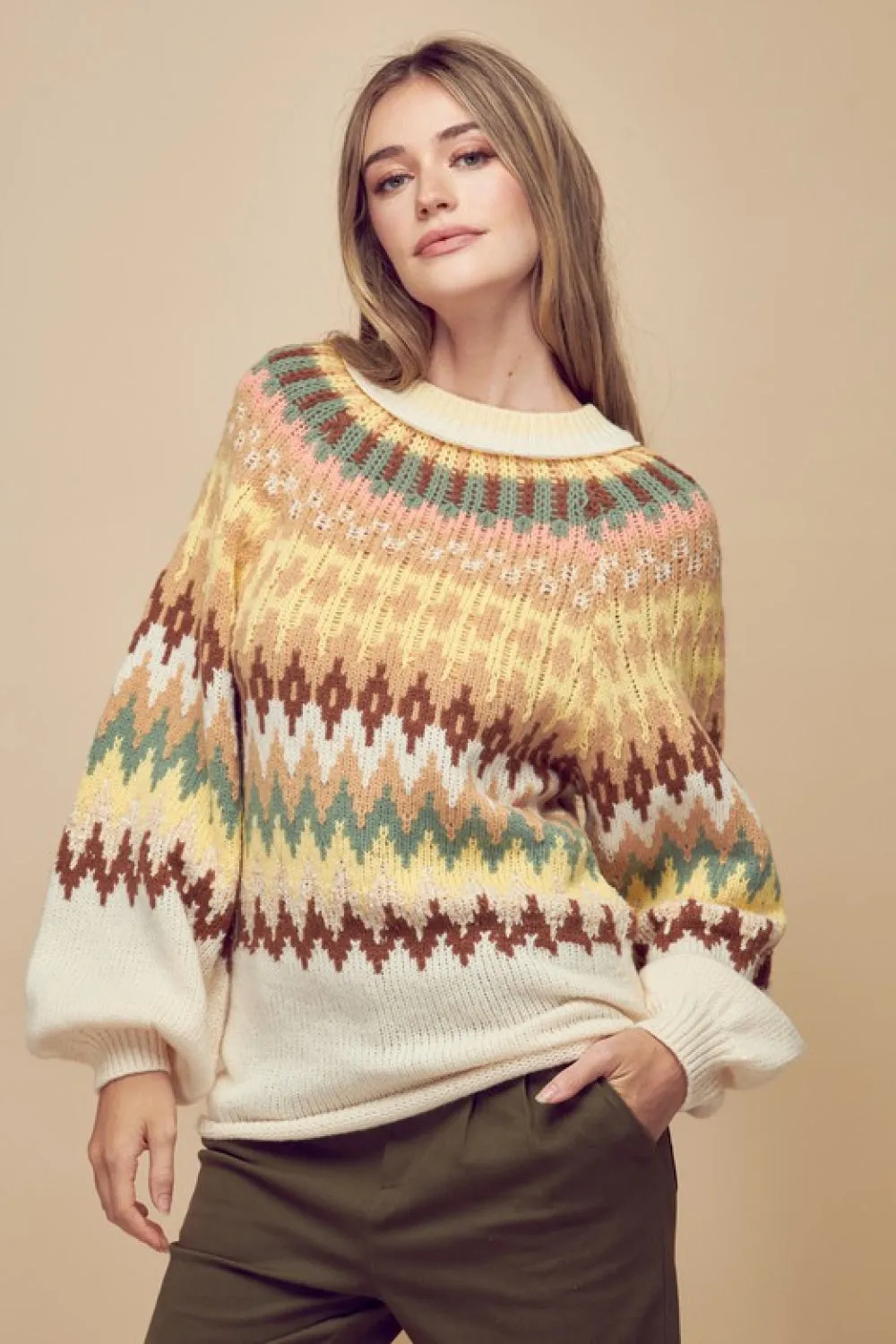 Finley Fair Isle Sweater in Ivory Mix