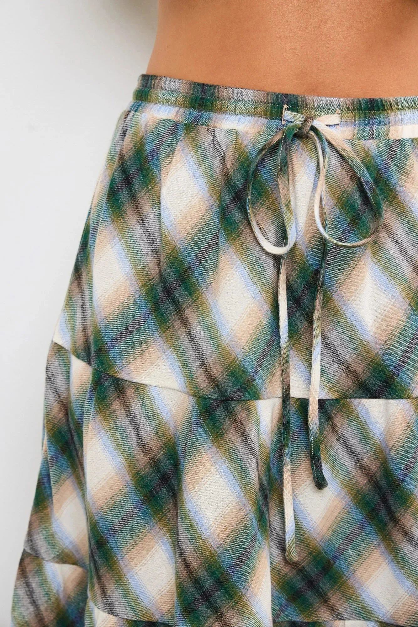 Flannel Plaid Tiered Hem Maxi Skirt