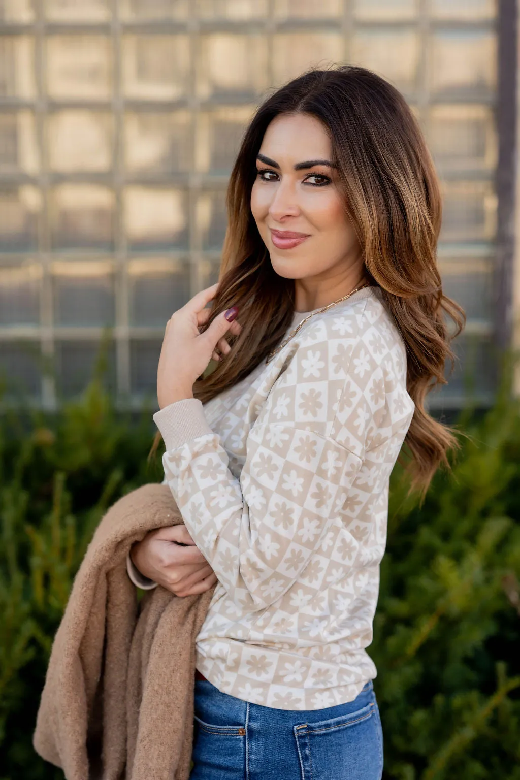 Floral Checkered Sweatshirt