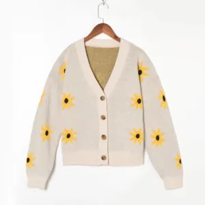 Floral Pattern Knitted Cardigan