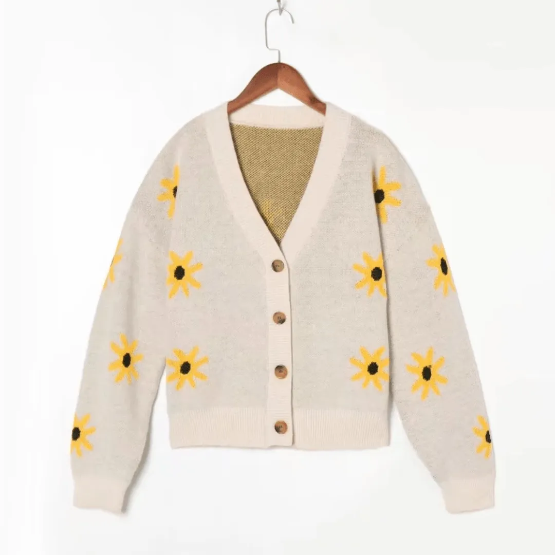 Floral Pattern Knitted Cardigan