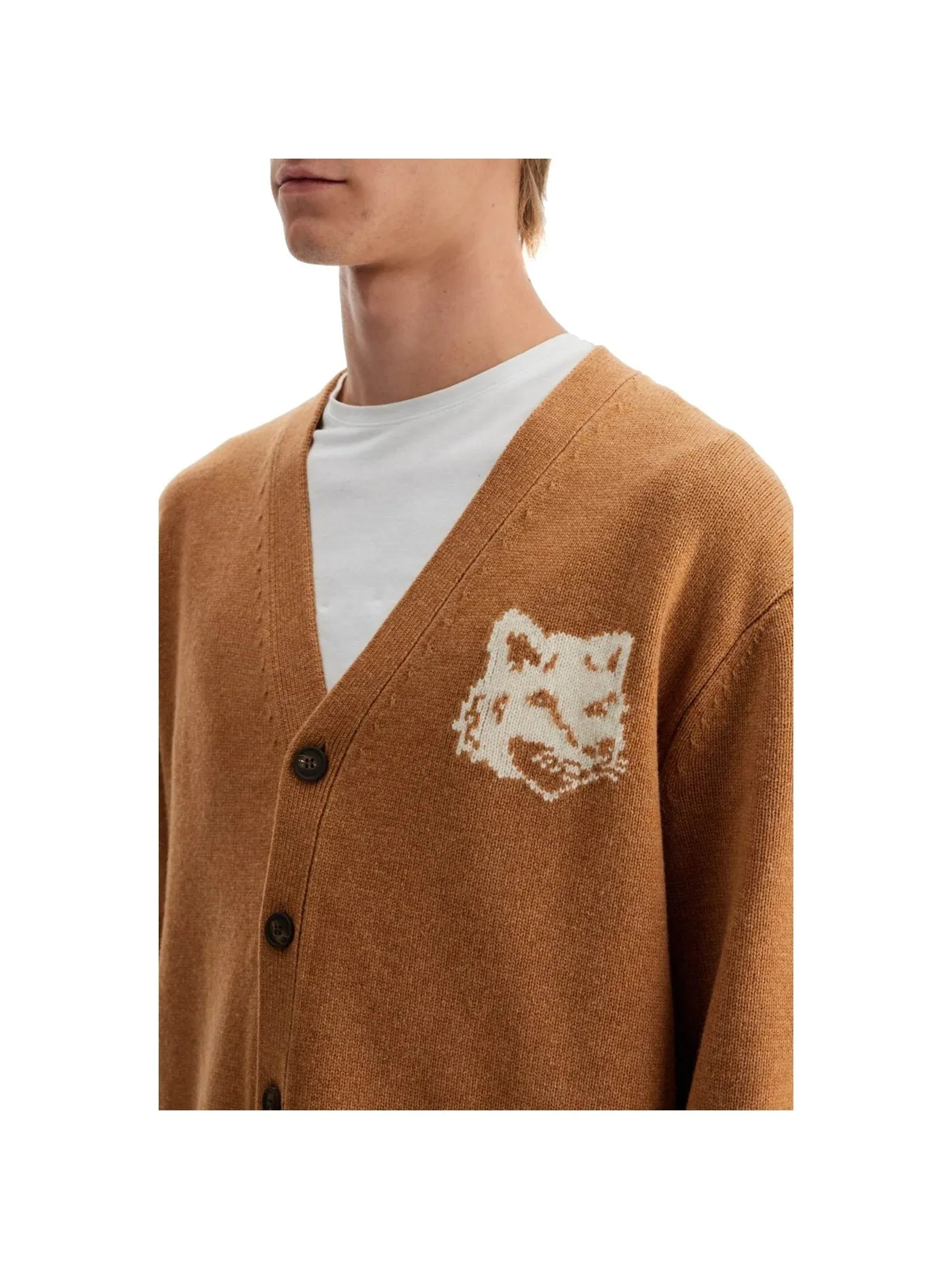 Fox Head Intarsia Wool Cardigan