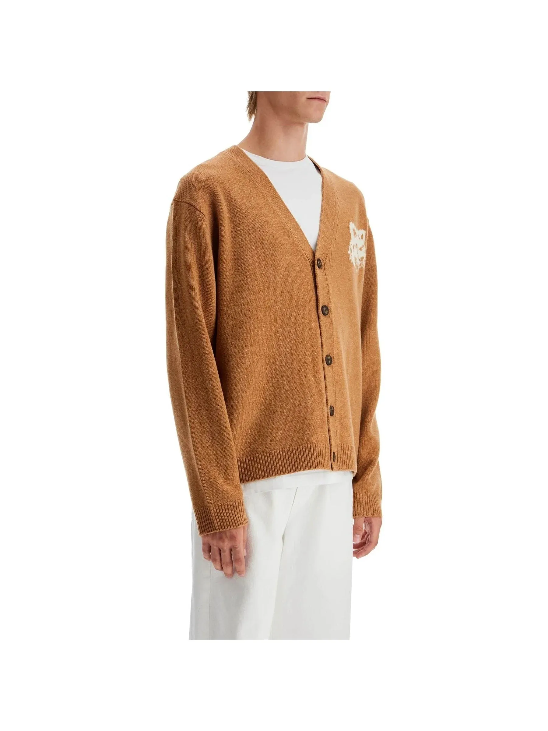 Fox Head Intarsia Wool Cardigan