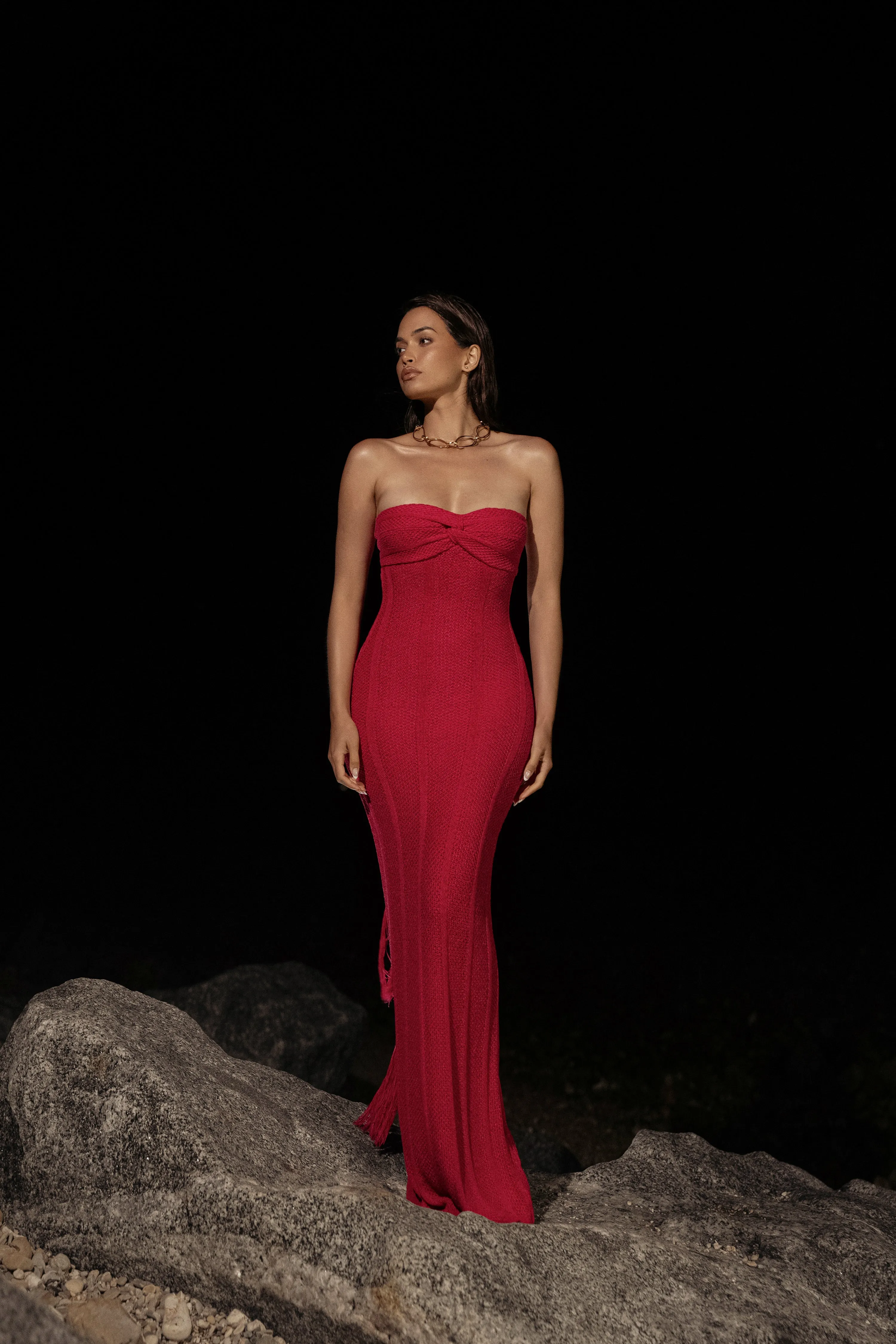 Fuchsia Blanca Strapless Maxi Dress