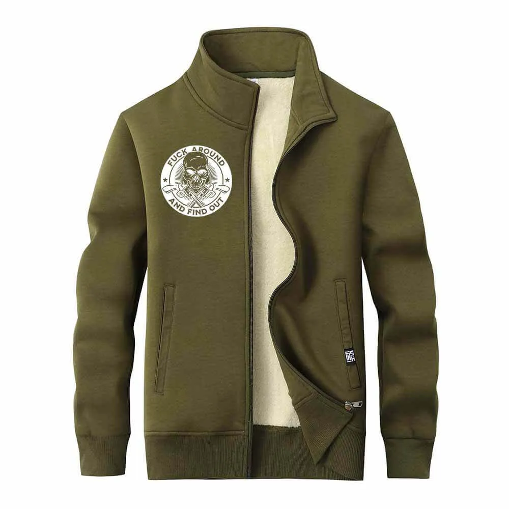 Fuck Around And Find Out Skull Stand Collar Zip Fleece Cardigan