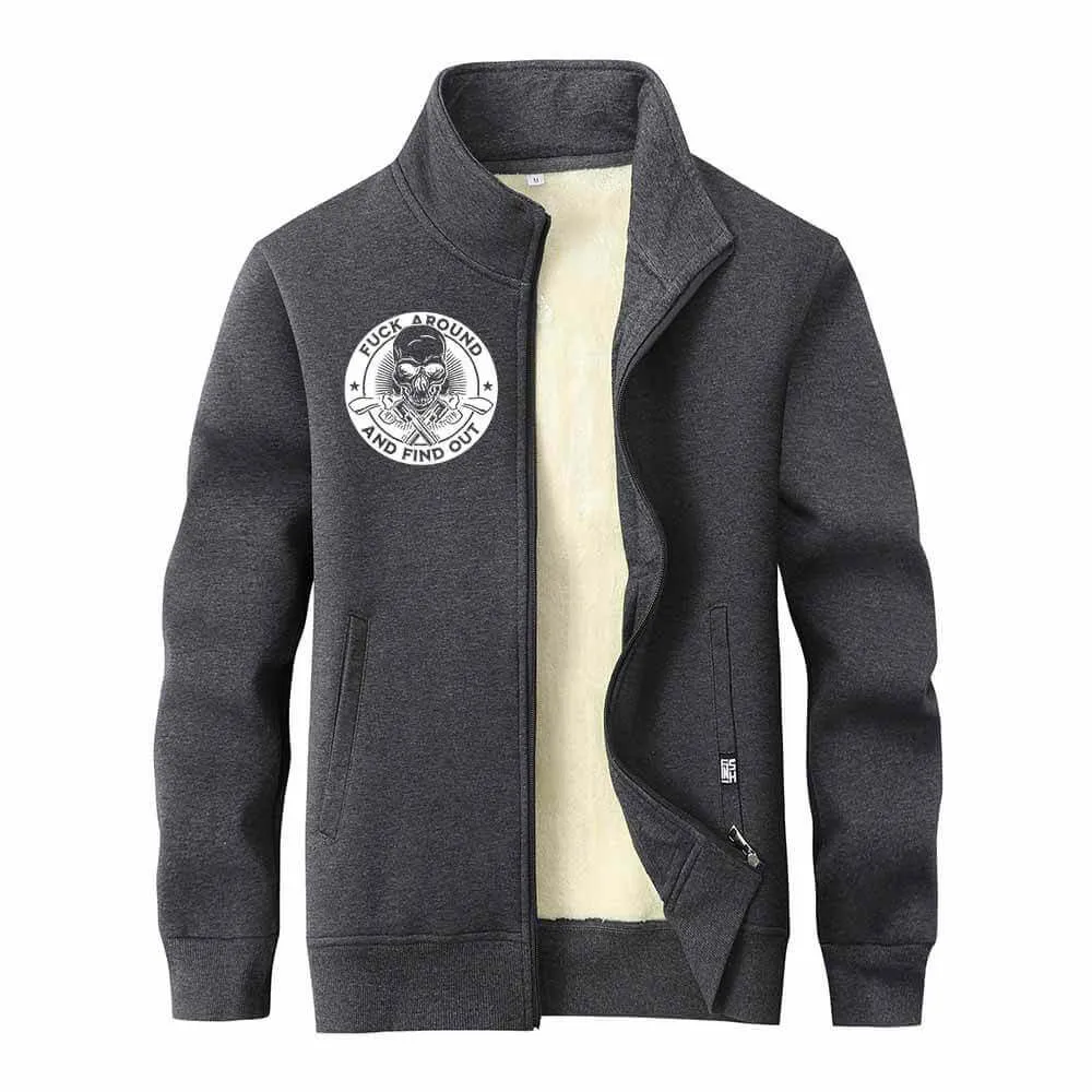 Fuck Around And Find Out Skull Stand Collar Zip Fleece Cardigan