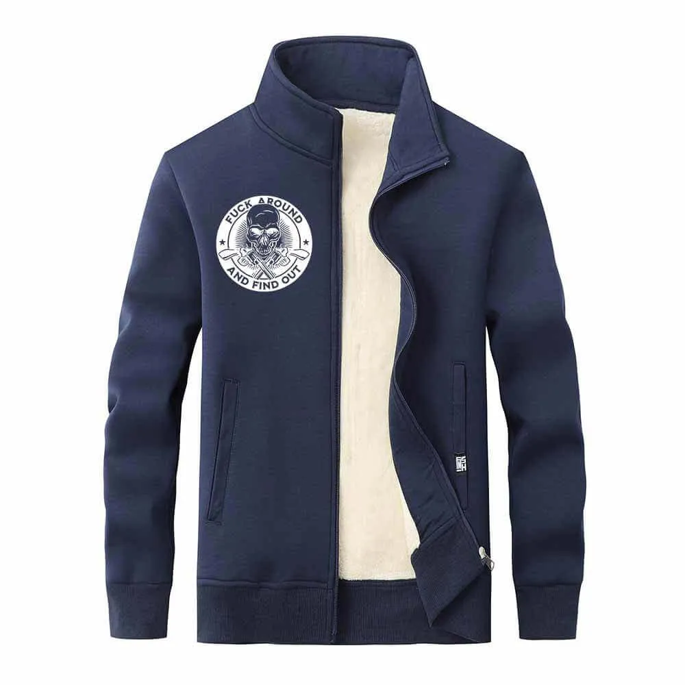 Fuck Around And Find Out Skull Stand Collar Zip Fleece Cardigan