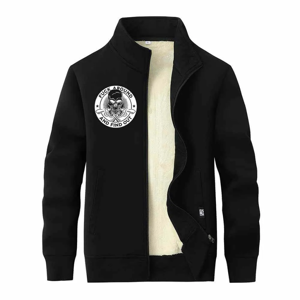Fuck Around And Find Out Skull Stand Collar Zip Fleece Cardigan