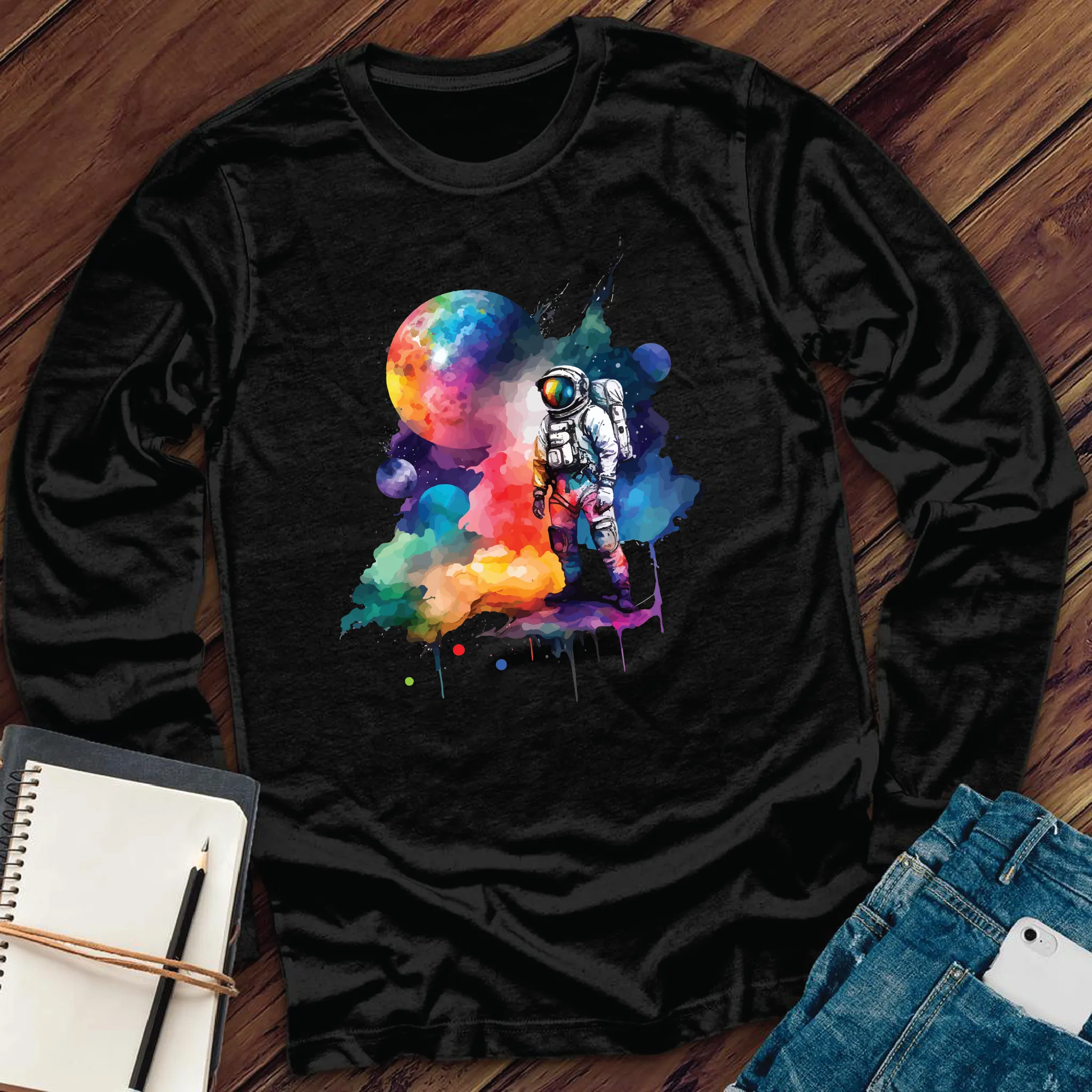 Galactic Watercolor Astronaut Long Sleeve
