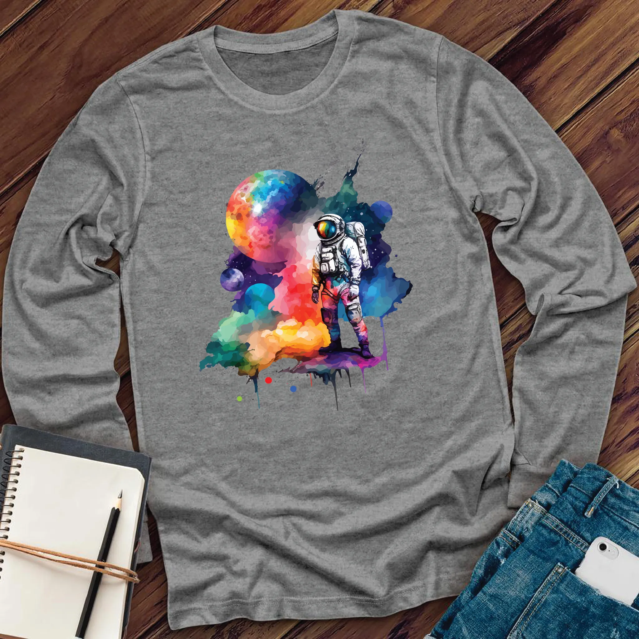 Galactic Watercolor Astronaut Long Sleeve