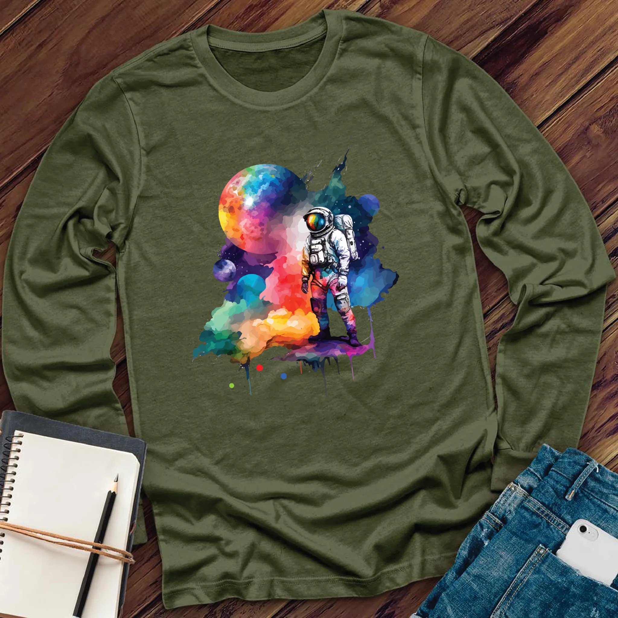 Galactic Watercolor Astronaut Long Sleeve