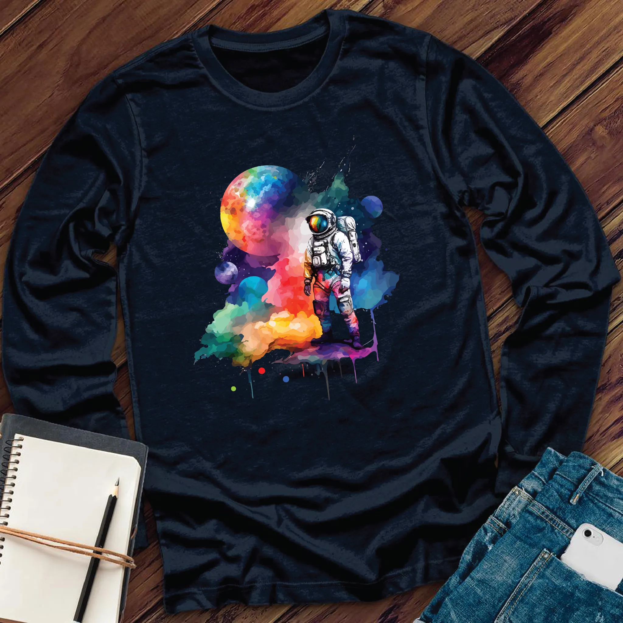 Galactic Watercolor Astronaut Long Sleeve