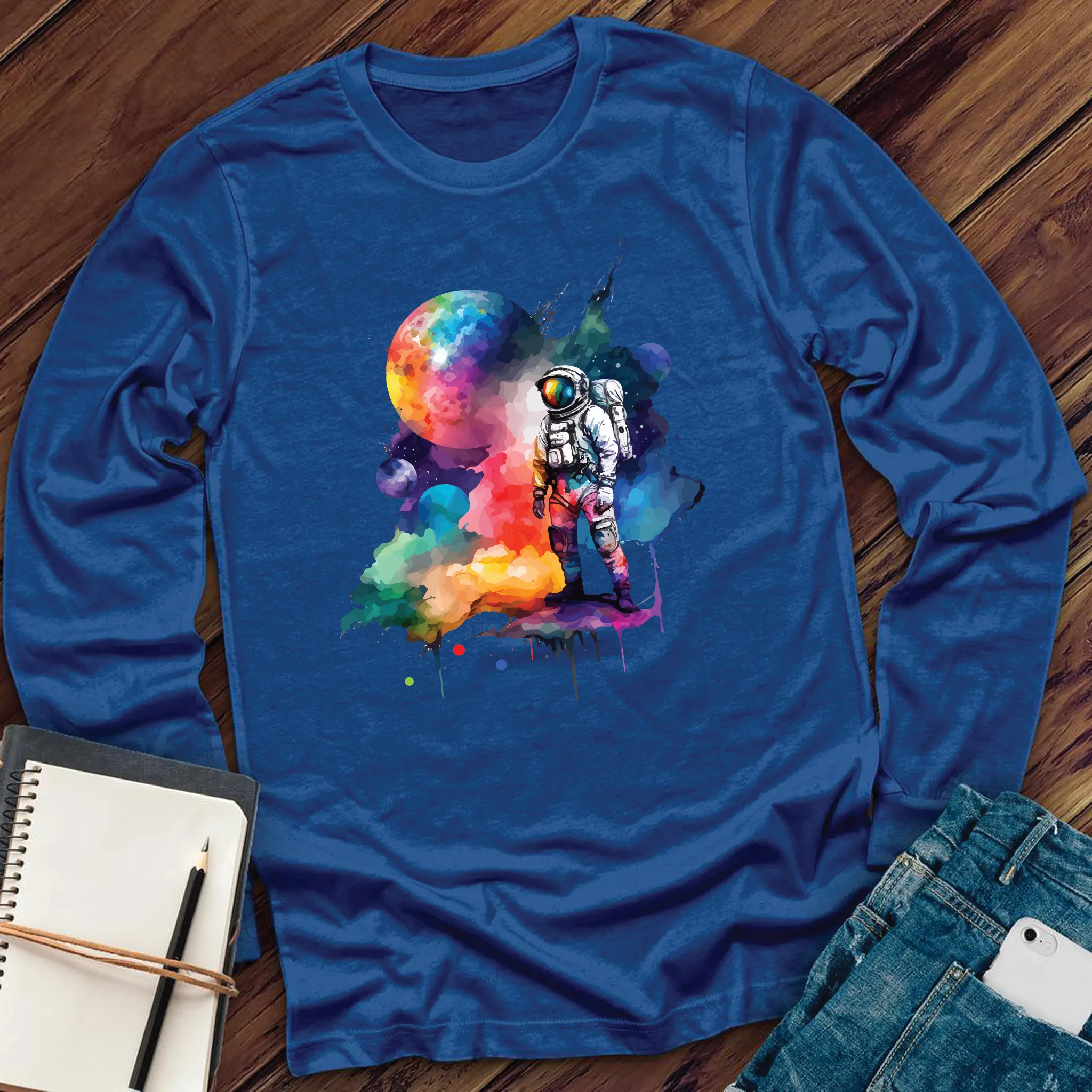 Galactic Watercolor Astronaut Long Sleeve