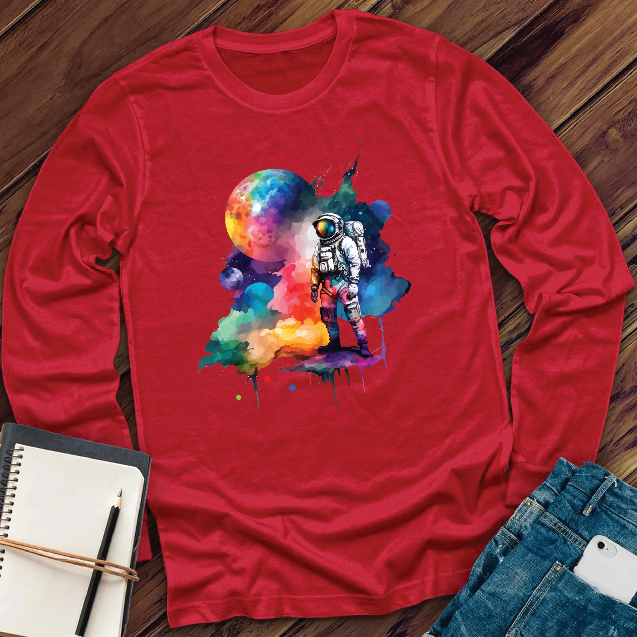 Galactic Watercolor Astronaut Long Sleeve