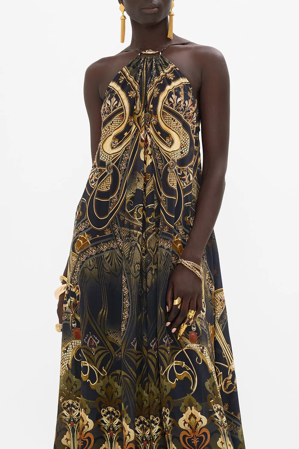 GATHER NECK HARDWARE MAXI DRESS NOUVEAU NOIR